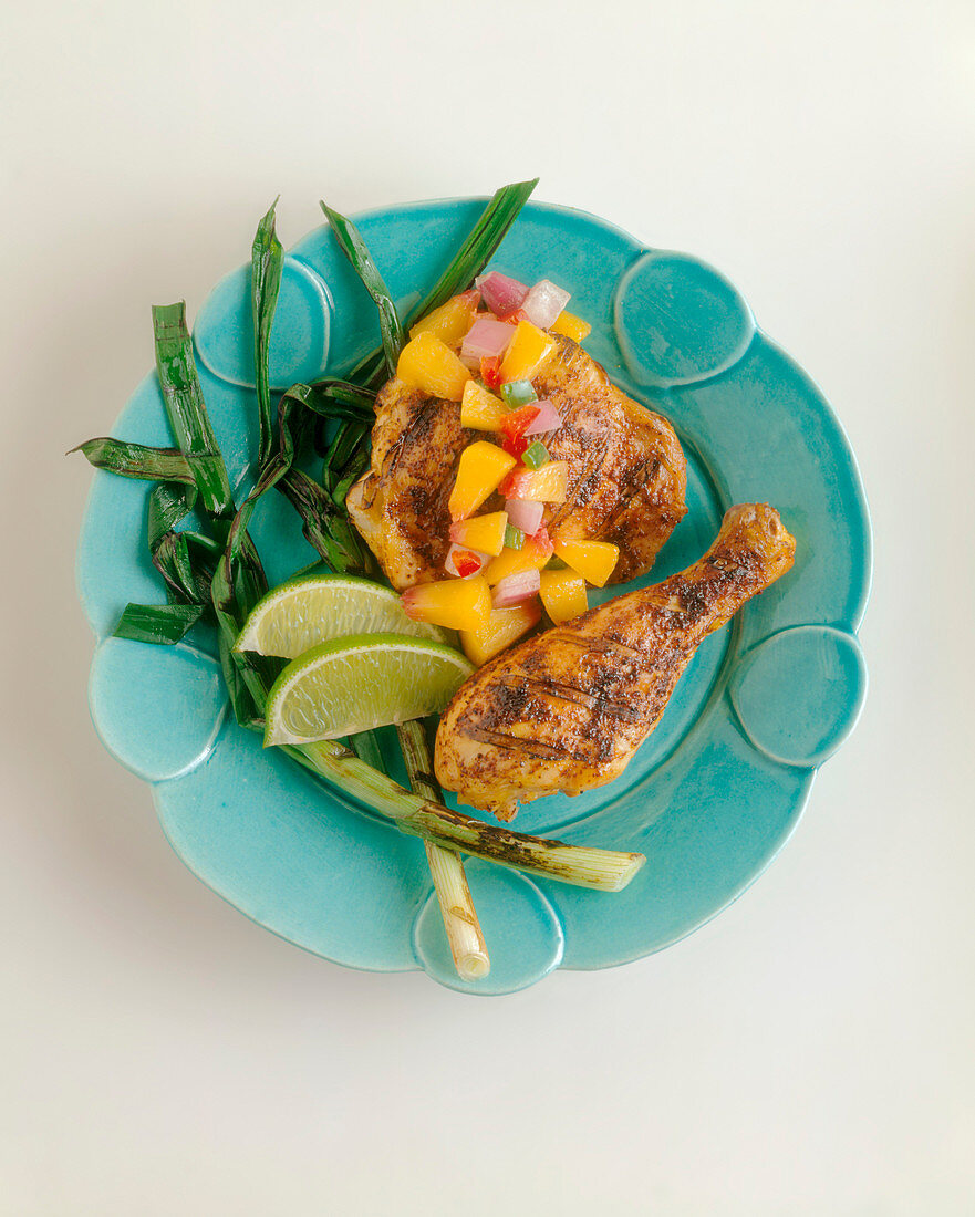 Grilled Chicken and Scallions with Mango Salsa