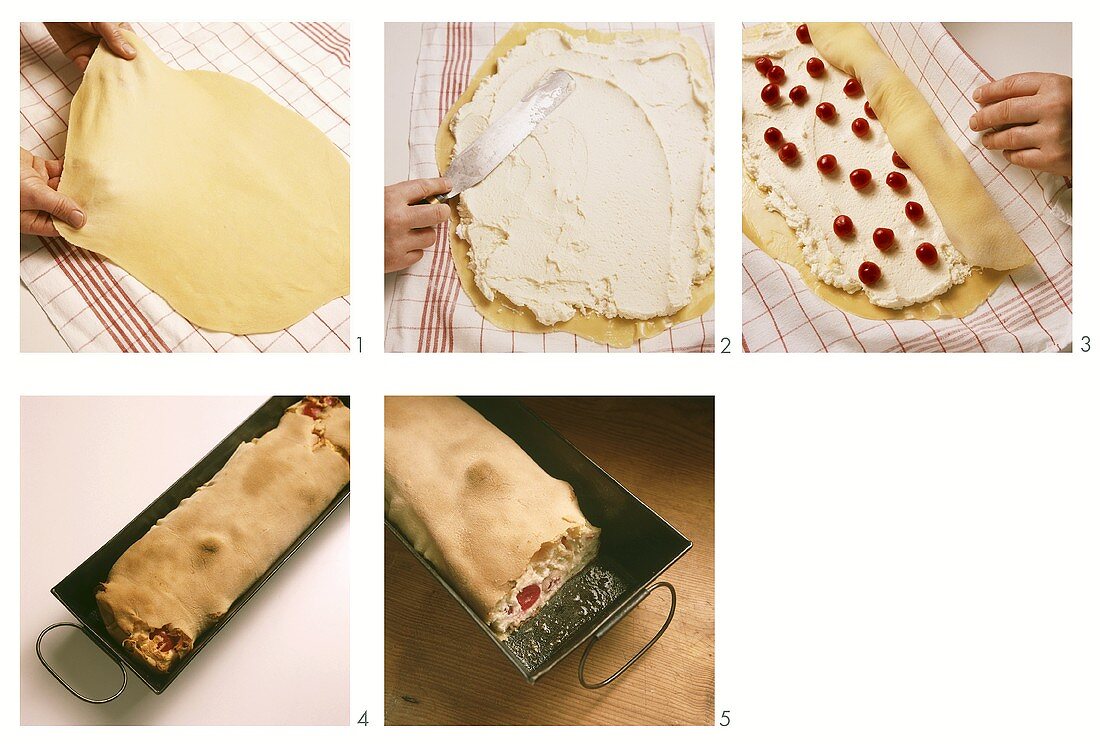 Baking quark cherry strudel