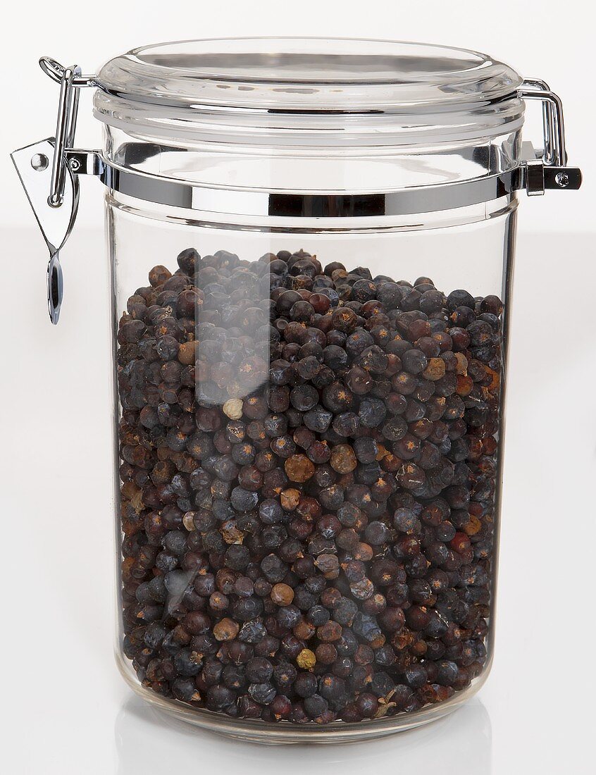 Dried Juniper Berries in an Airtight Container