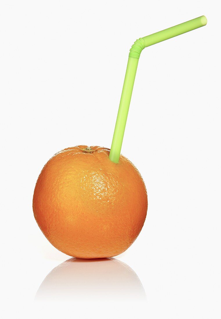 An Orange With a Green Straw