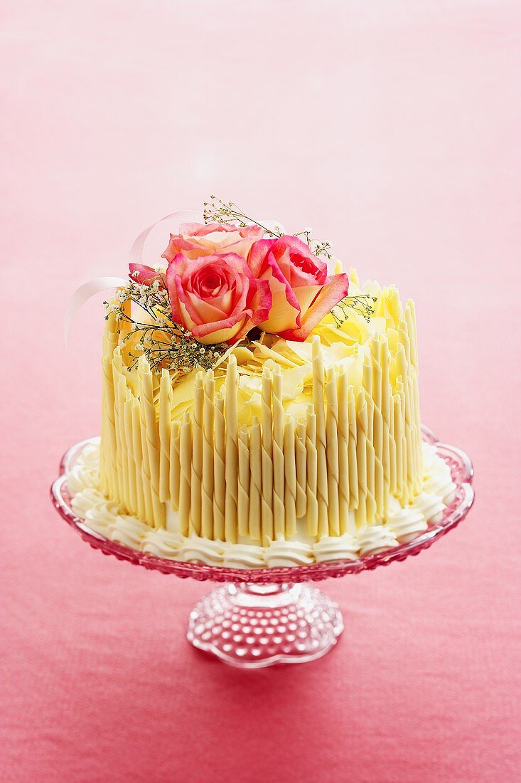 A White Chocolate Cake with Pink Roses