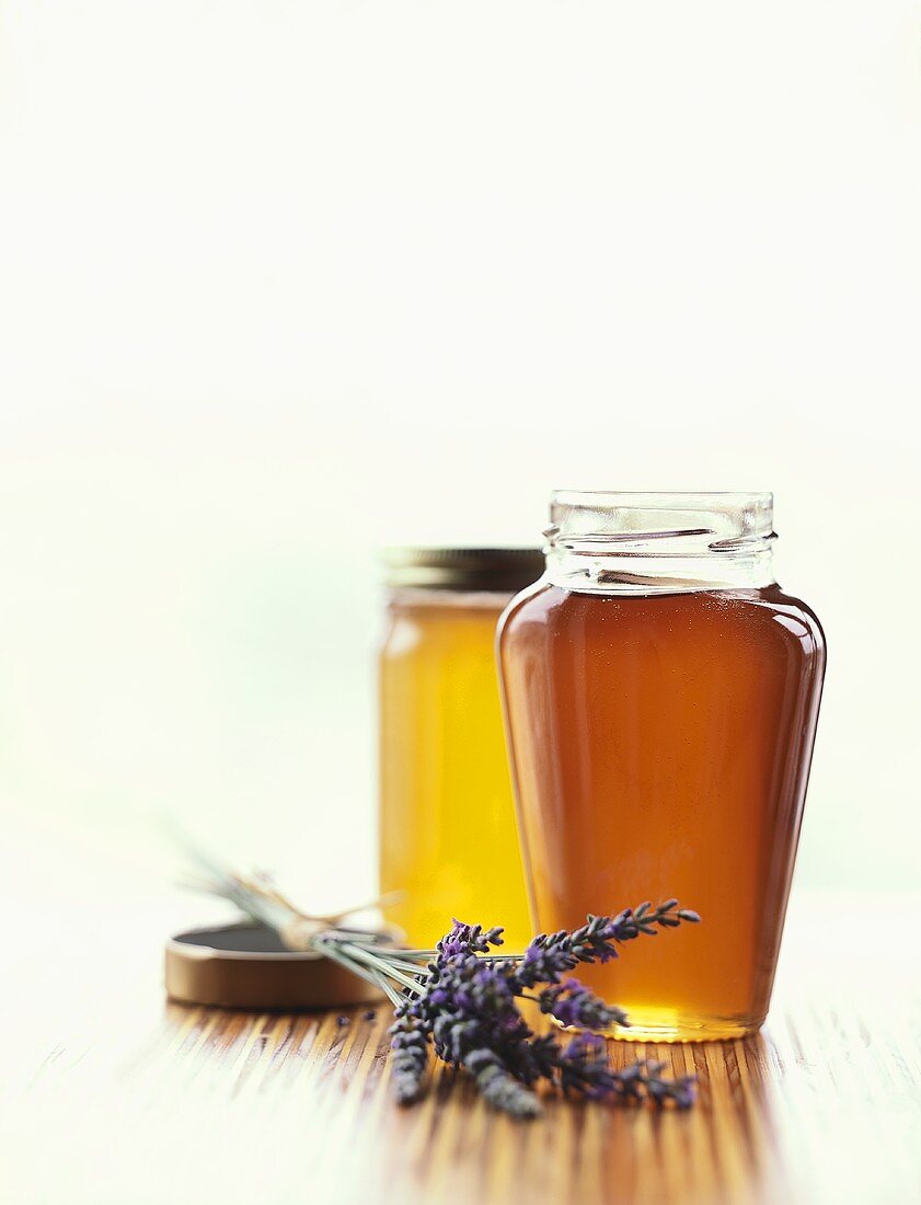 Honey Jars with Fresh Lavender