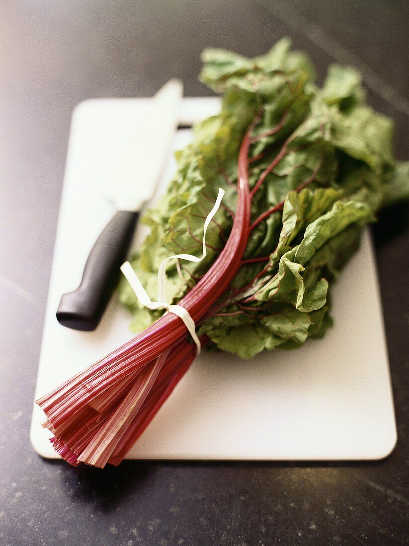 Rhubarb on a Cutting Board