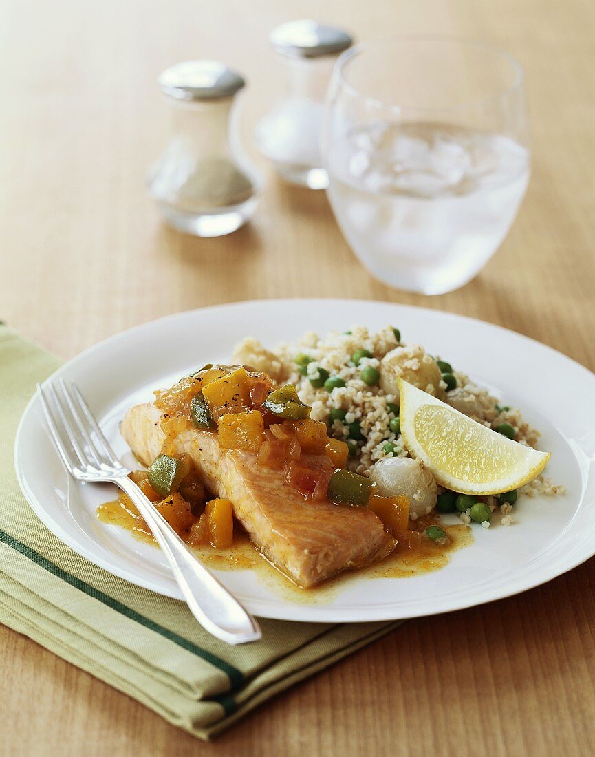 A Salmon Fillet with Fruit Salsa and Couscous