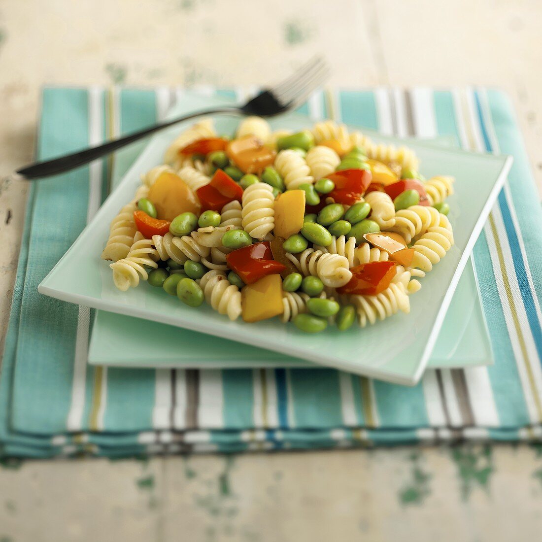 Fusilli Pasta Salad with Edamame and Bell Peppers