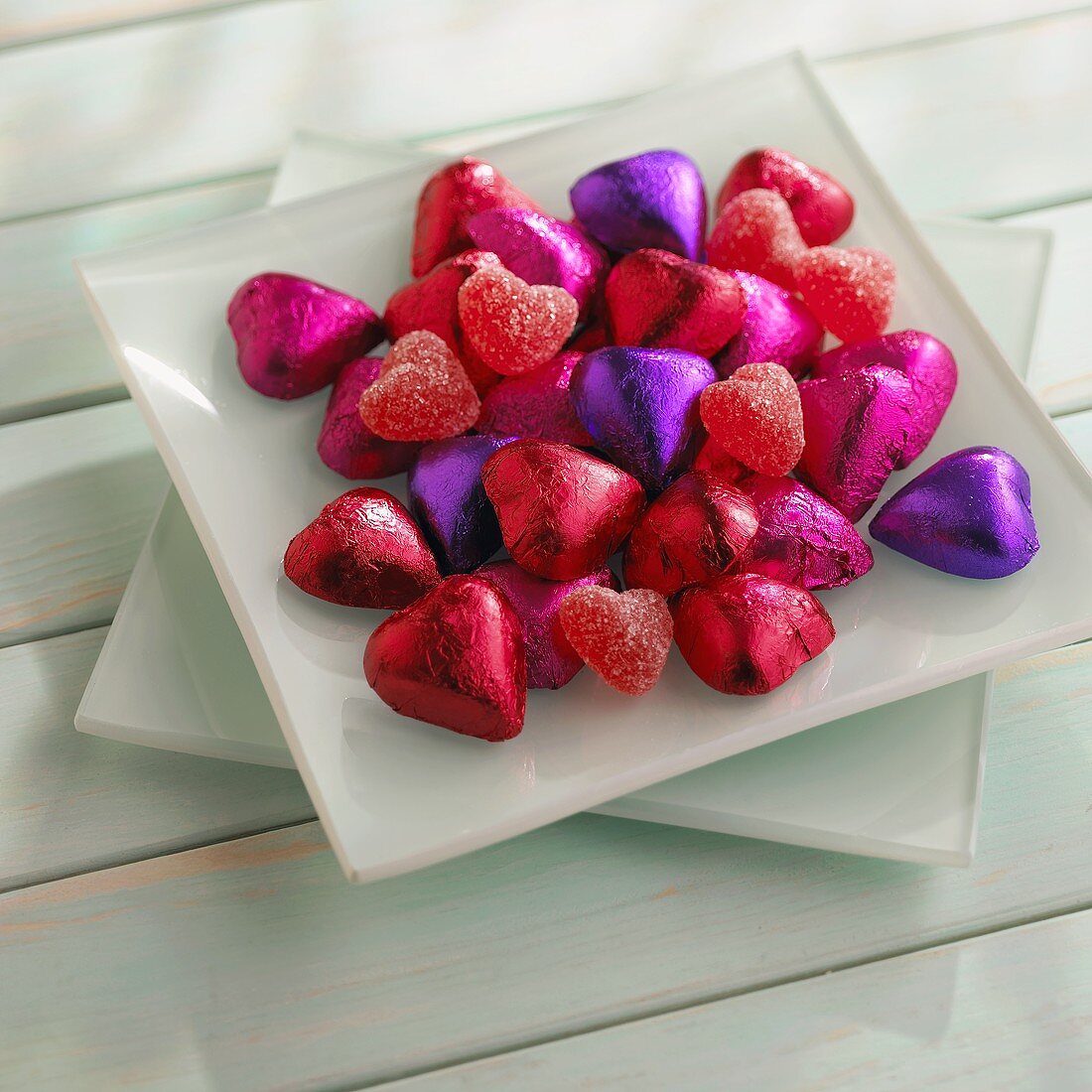Chocolate Hearts Wrapped in Foil with Cinnamon Gumdrop Hearts