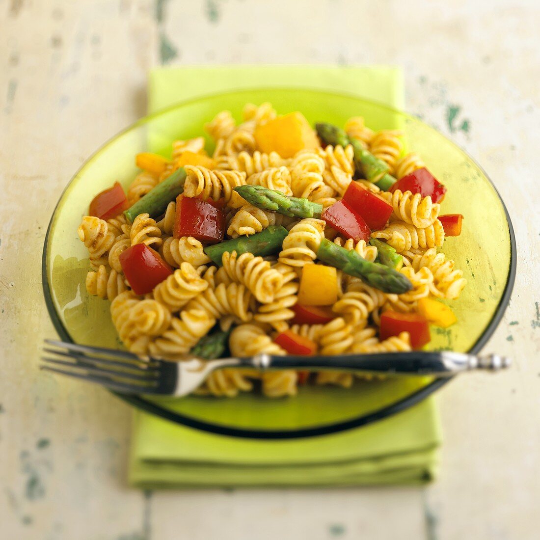 Fusilli Pasta Salad with Asparagus and Bell Peppers
