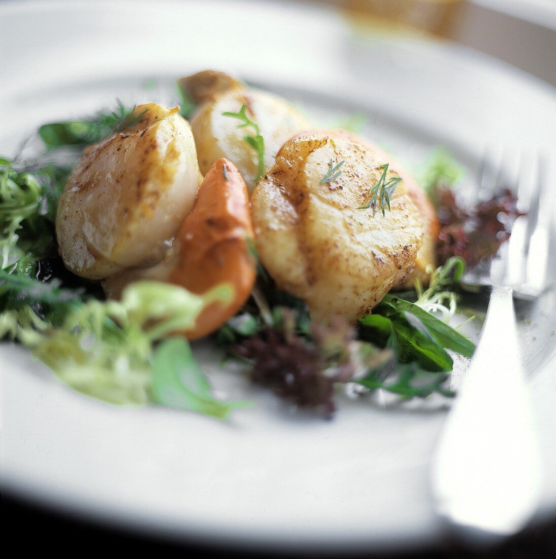 Broiled Scallops on a Bed of Mixed Greens