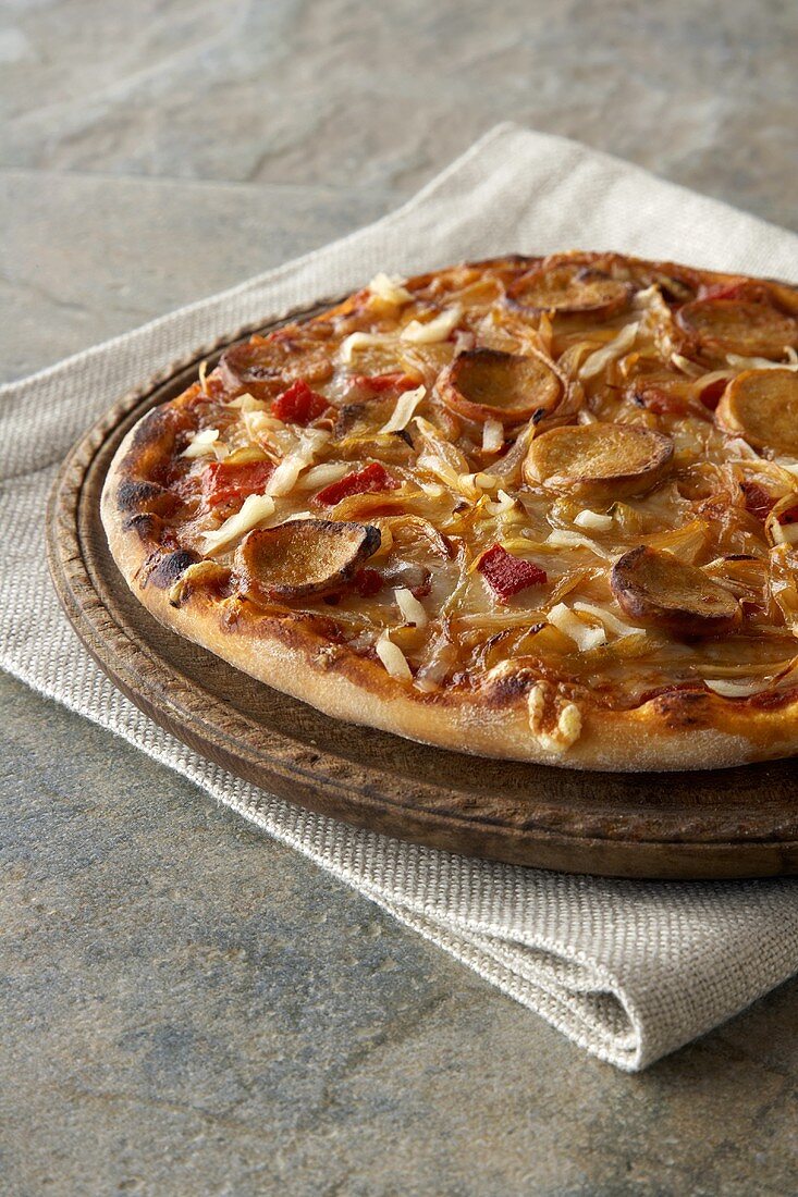 Rustic Pizza with Sliced Sausage