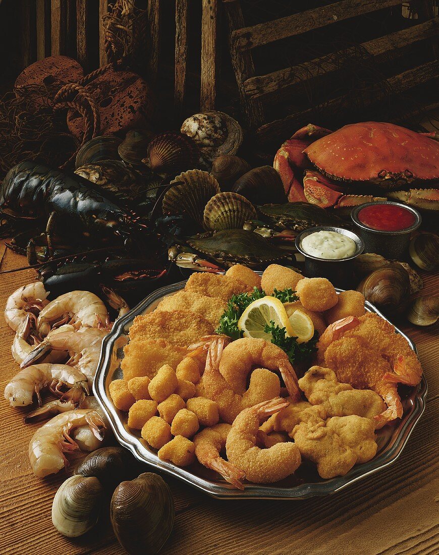 Deep fried seafood platter