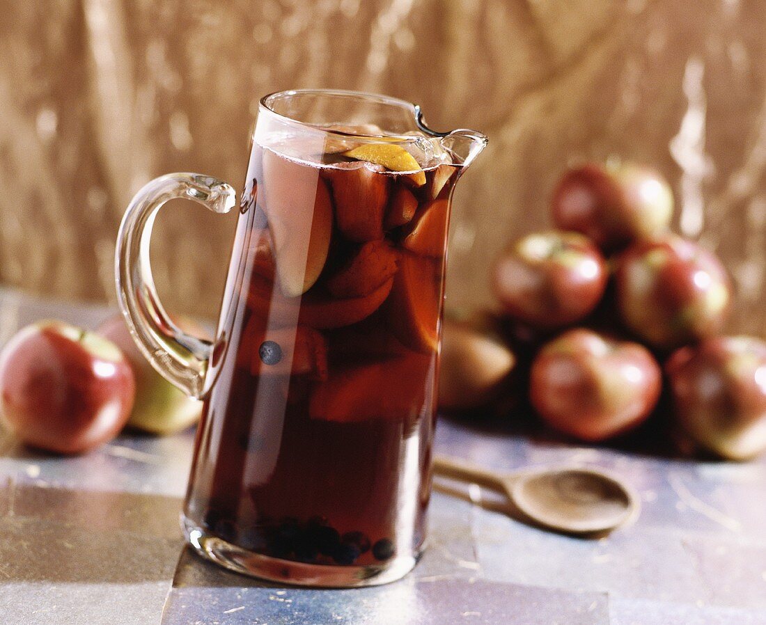 Spiced Apple Juice in a Glass Pitcher