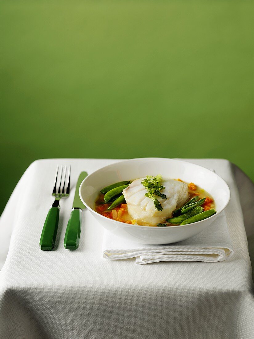 Cod Fillet in Broth with Mixed Vegetables
