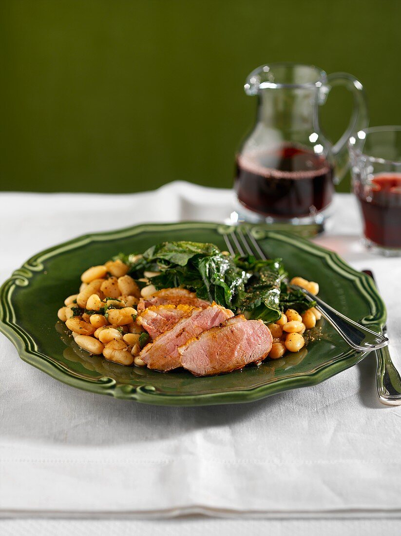Duck Breast with White Beans and Greens