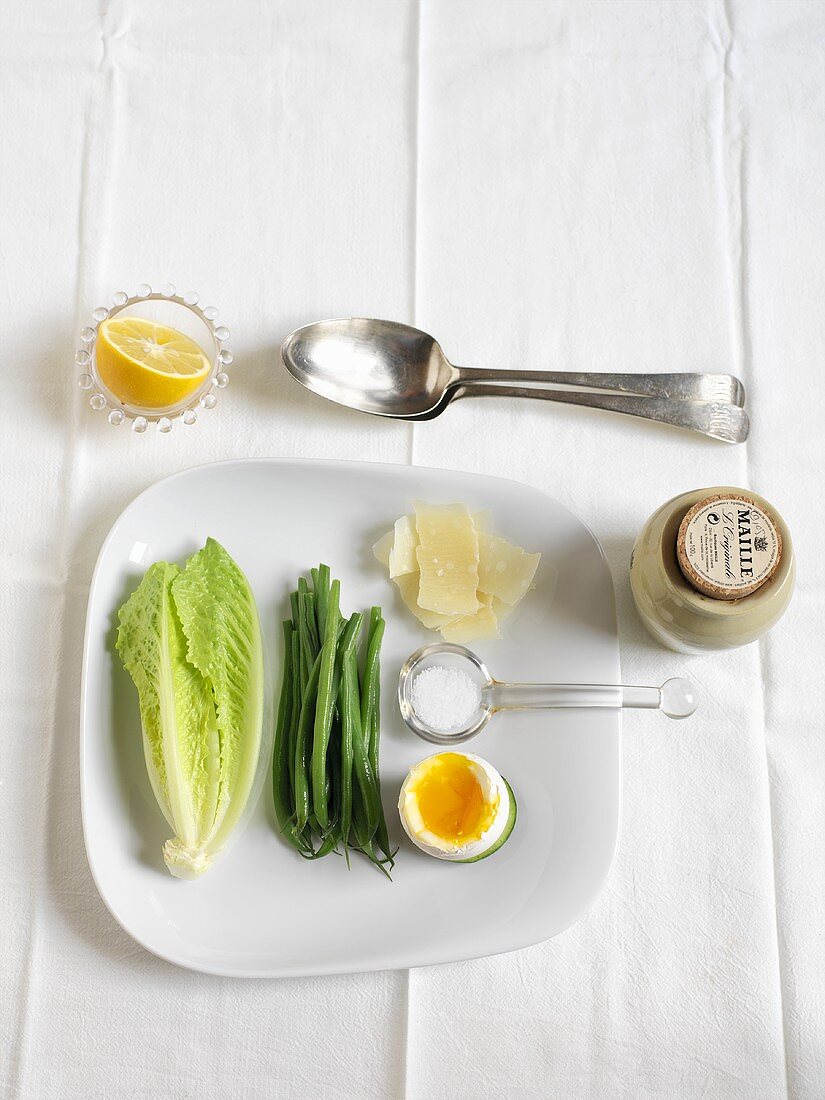 Caesar Salad Ingredients on a White Plate