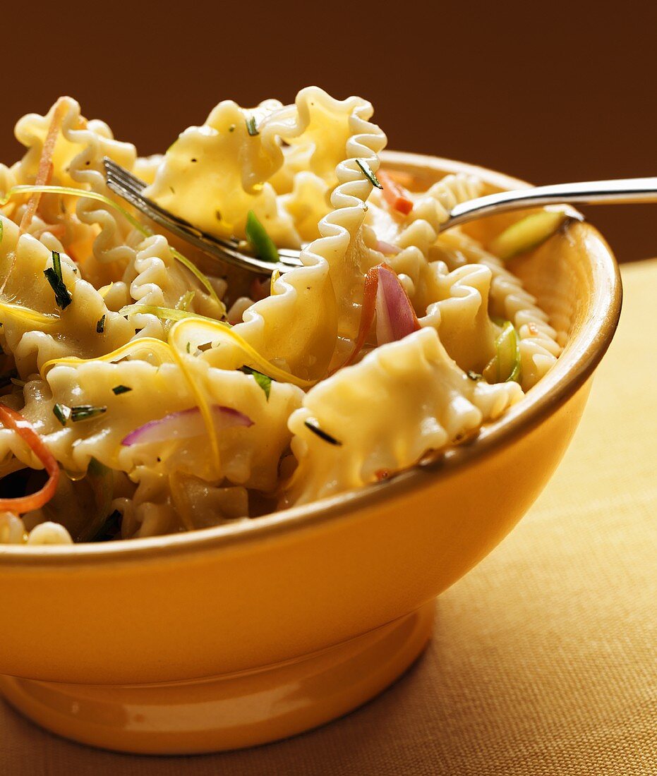 Pasta Salad in a Yellow Bowl