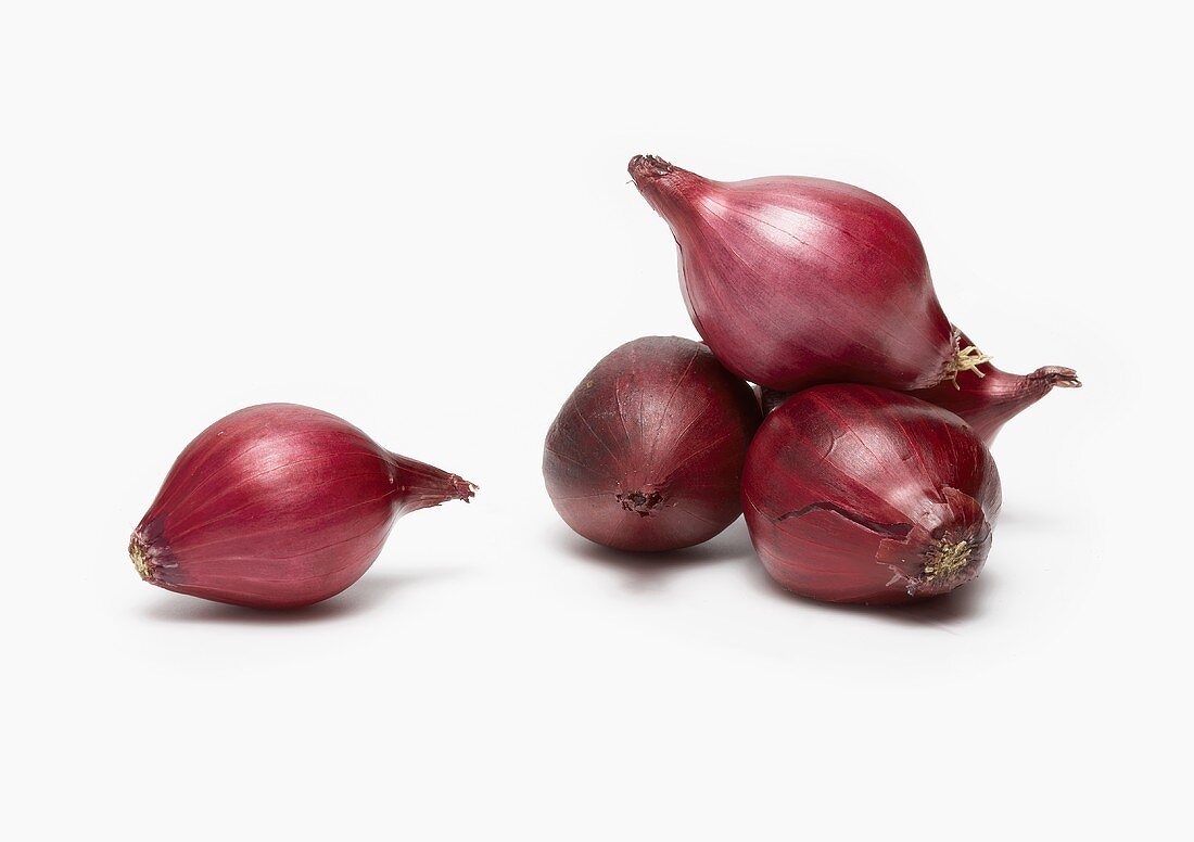 Pile of Whole Baby Red Onions on White Background