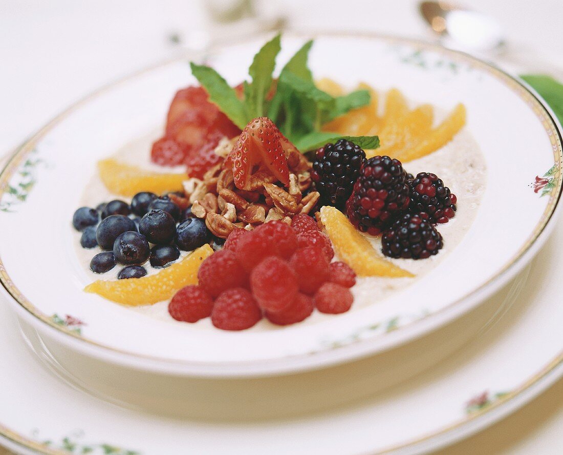 Fresh fruit on porridge