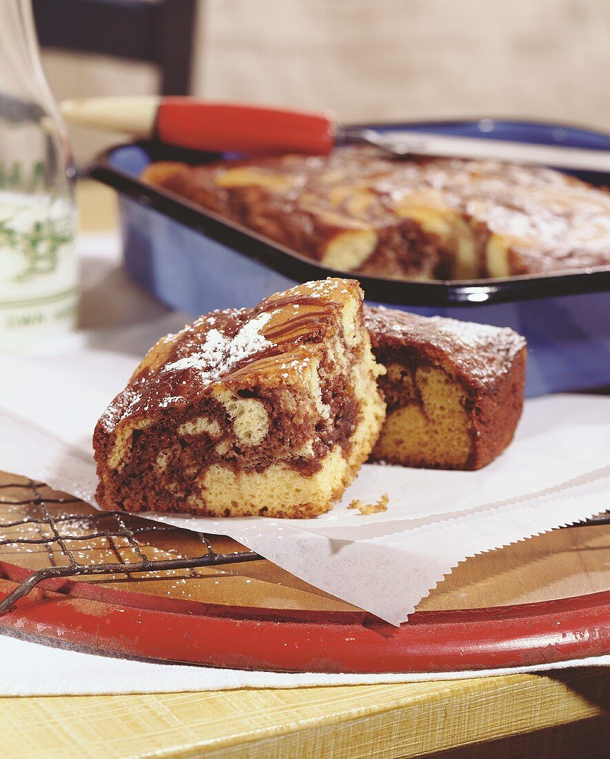 Marble cake baked in roasting tin