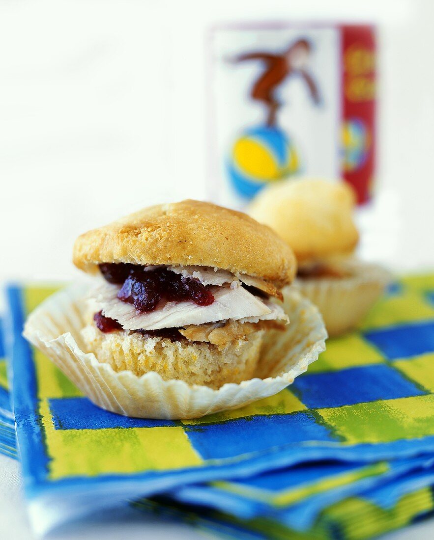 Turkey and Cranberry Sauce Served on a Halved Muffin
