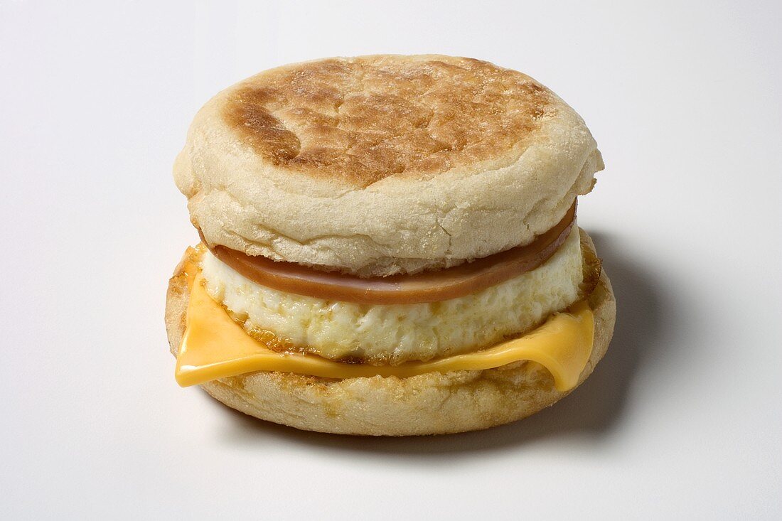 A Breakfast Sandwich with Canadian Bacon, Egg and Cheese