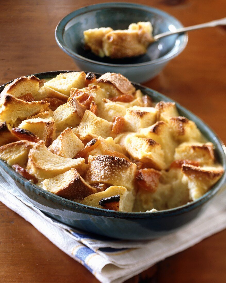 Bread and butter pudding with apricots