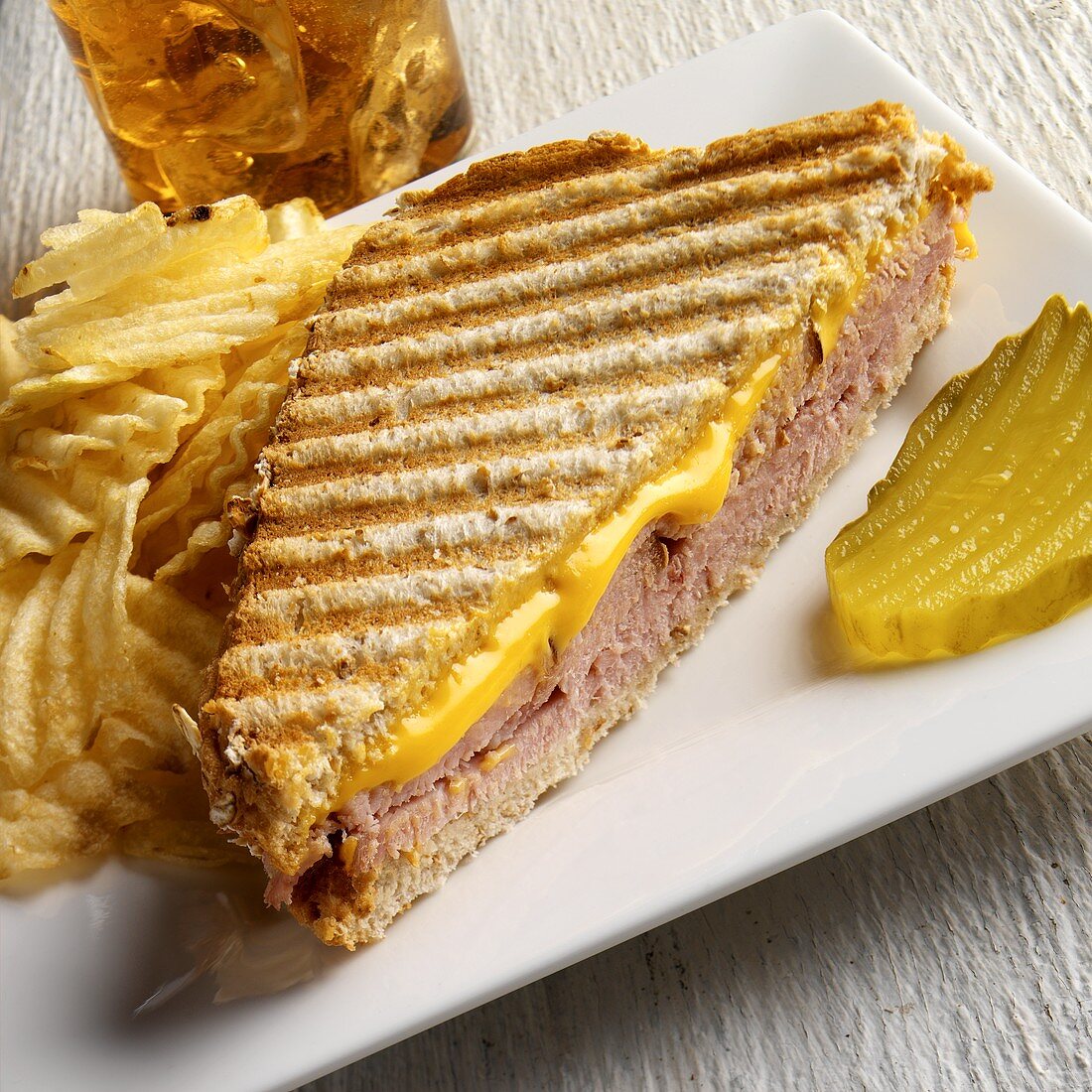 Toasted ham and cheese sandwich