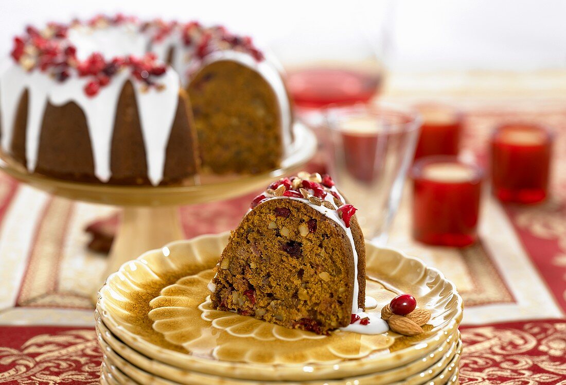 Cranberry nut cake with glacé icing