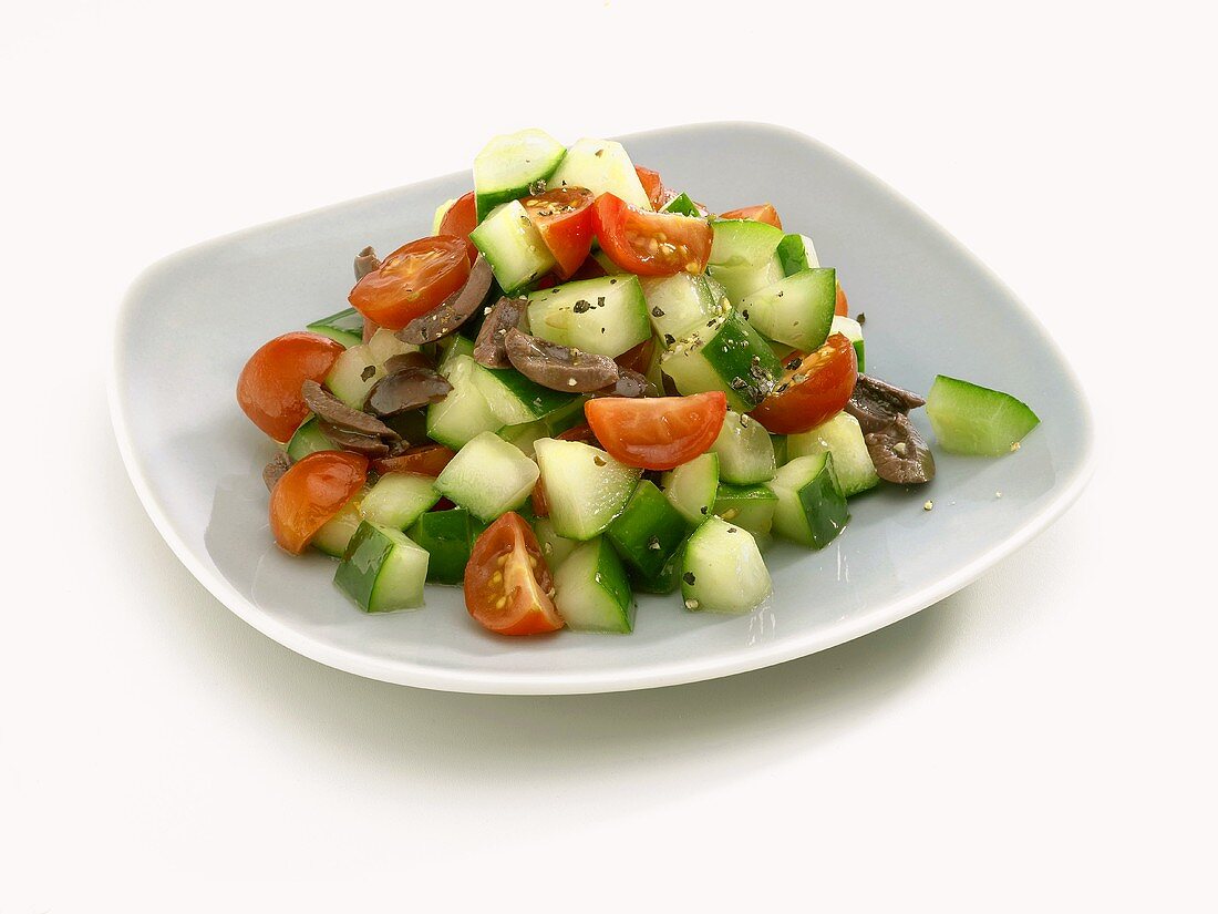 Cucumber salad with tomatoes and olives
