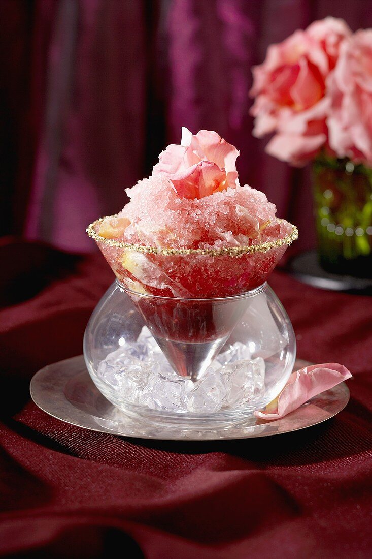 Rose sorbet with rose petals