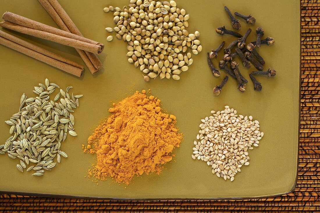 Six different Indian spices