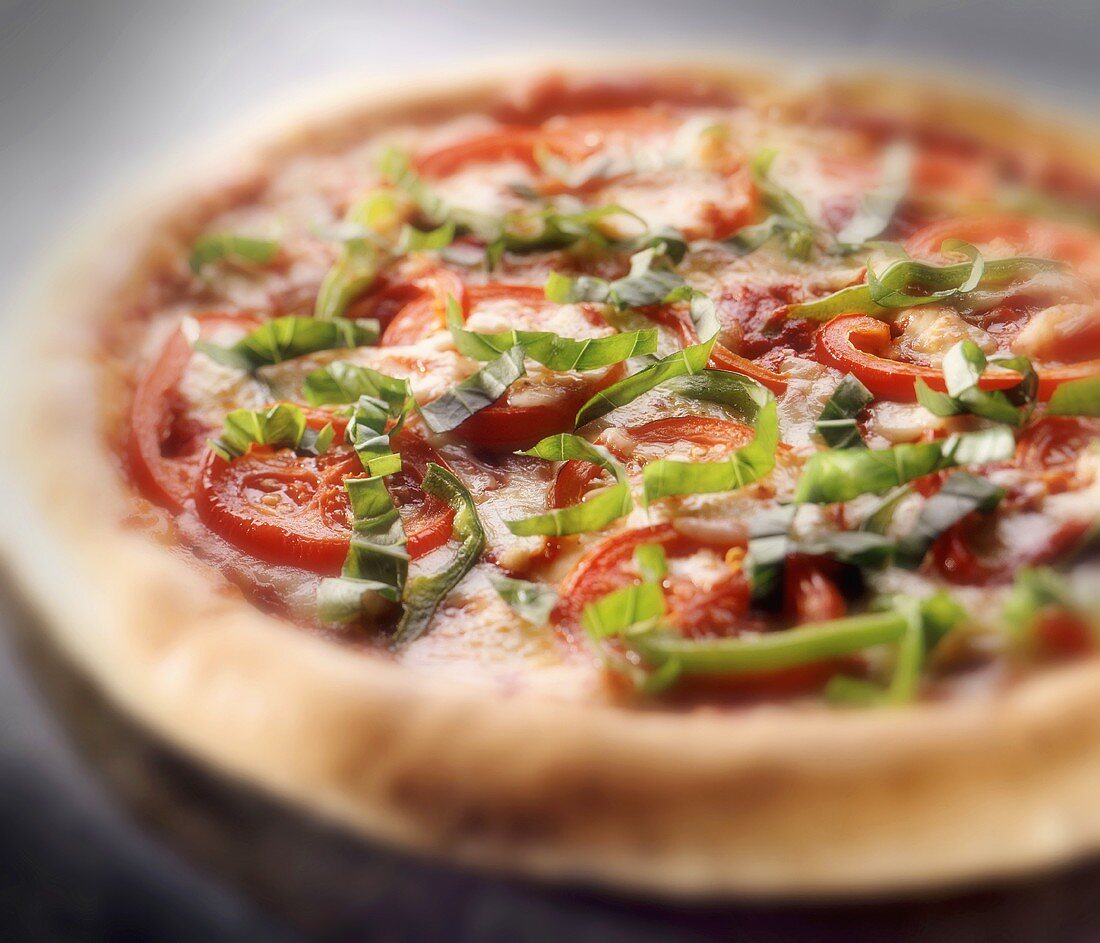 Tomaten-Käse-Pizza mit Basilikum