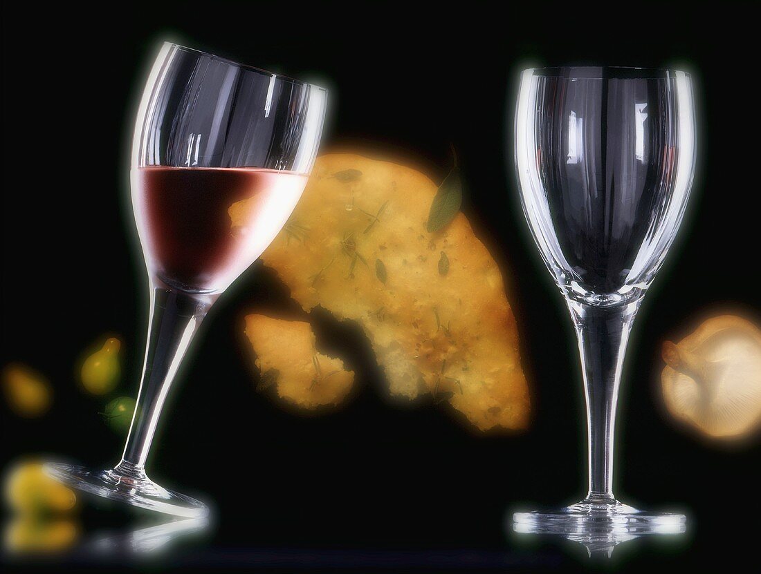 Red Wine Glasses and Bread