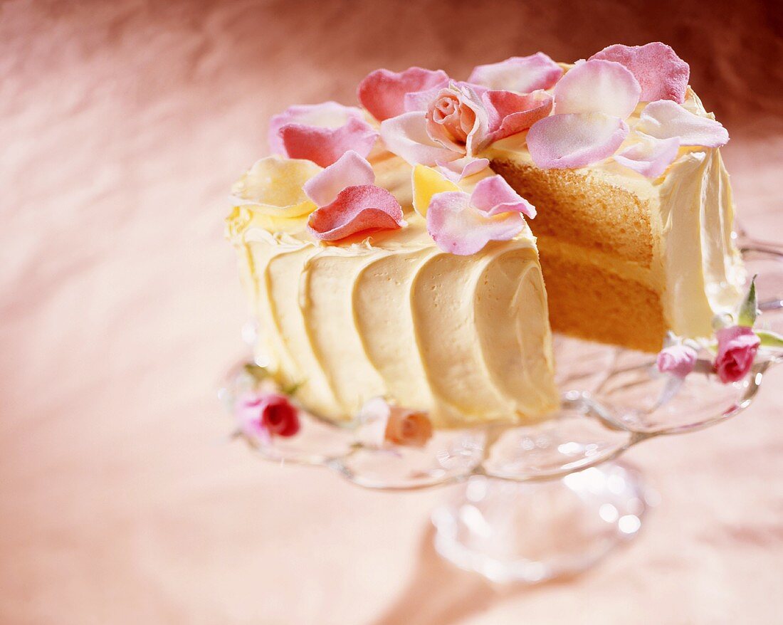 Lemon Cake with Rose Decorations