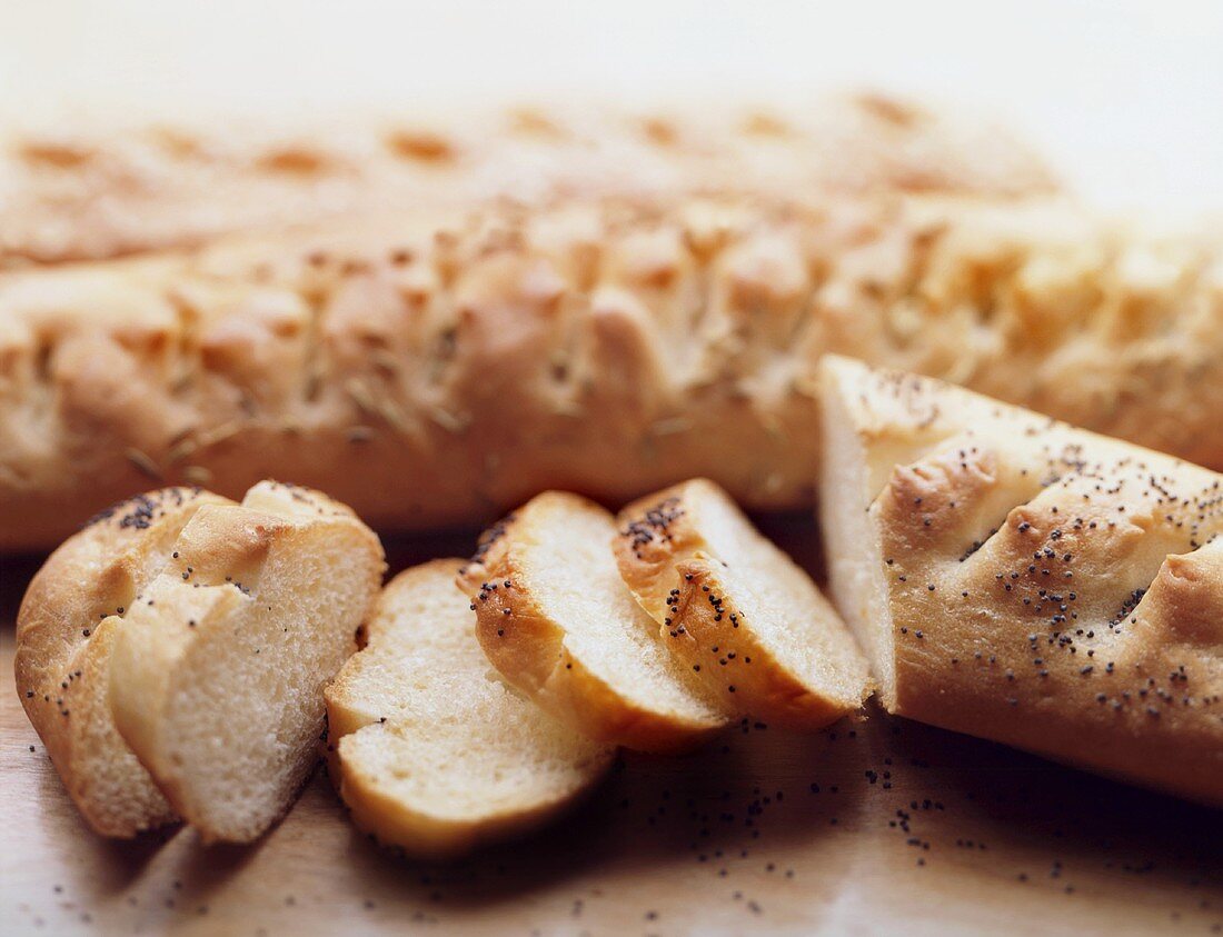 Baguette with poppyseed, sliced