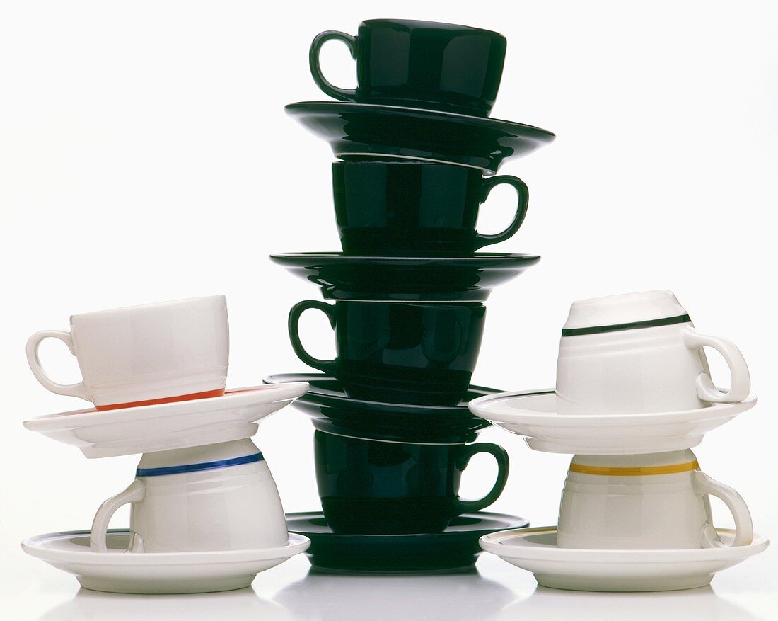 Stacked Coffee Cups and Saucers