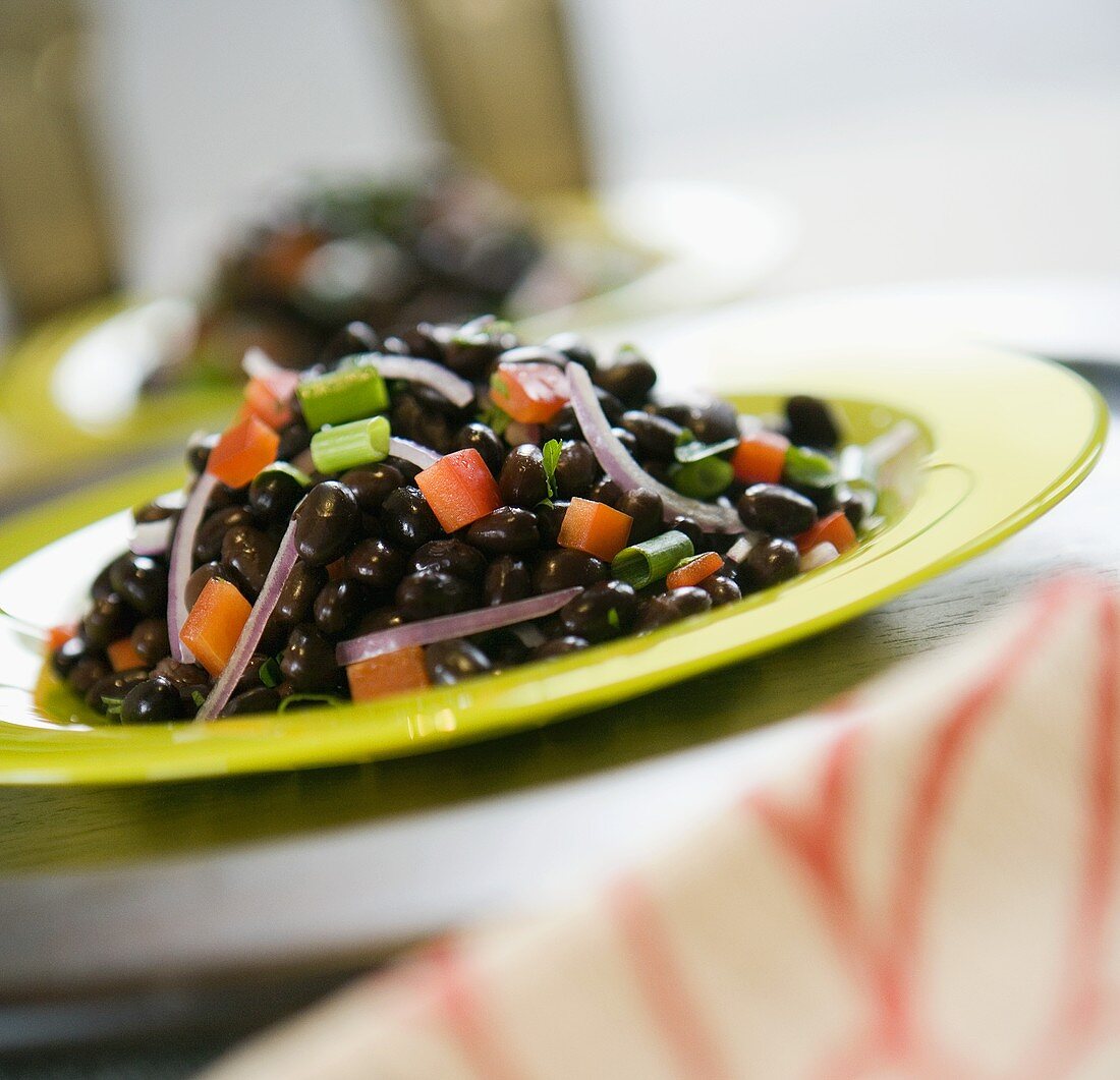 Black Beans with Chopped Bell Peppers, Scallions and Red Onion