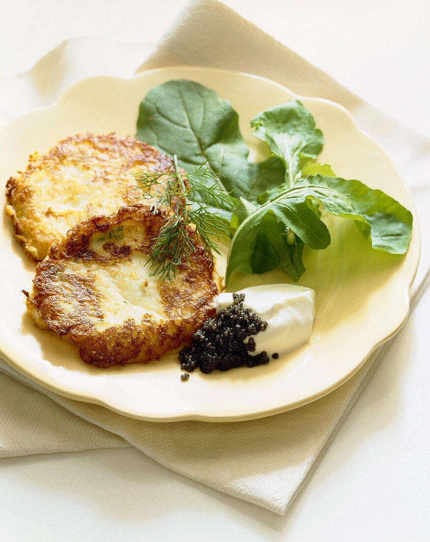 Potato pancakes with caviar