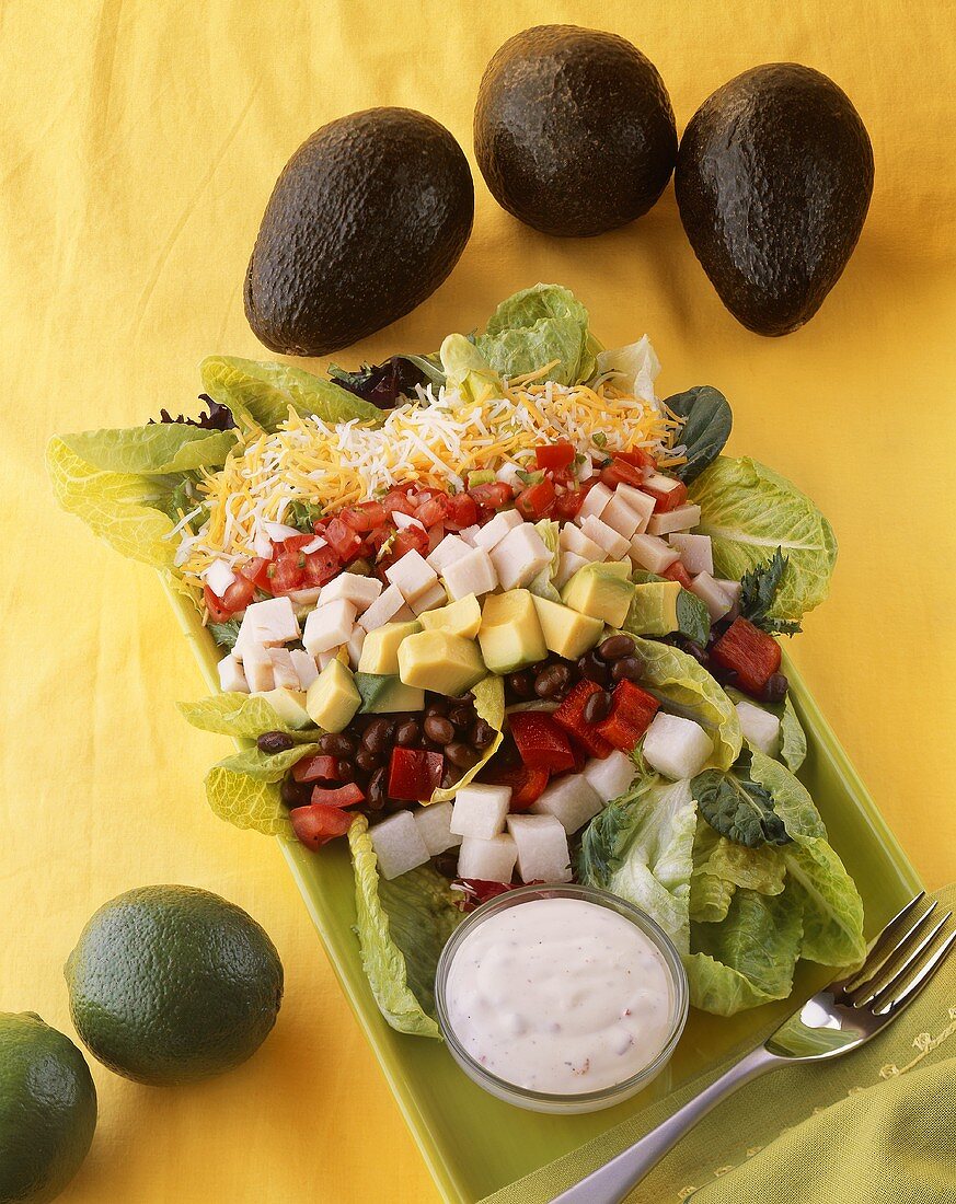Cobb Salad mit Dressing, Avocados, Limetten (USA)