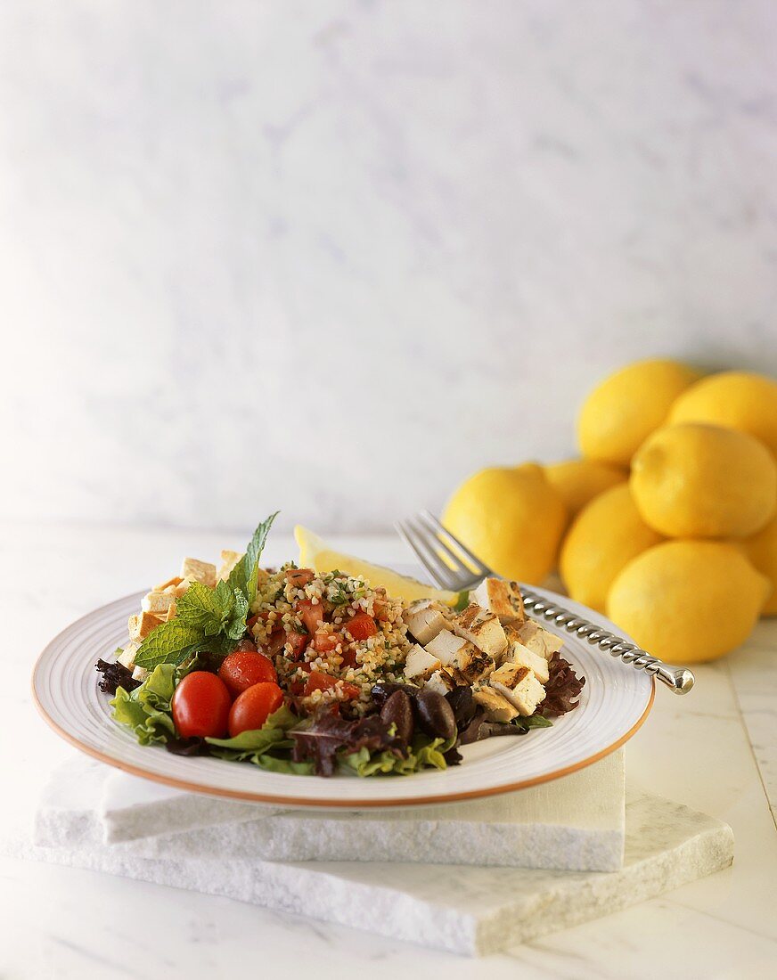 Sliced Chicken and Tabouleh with Salad