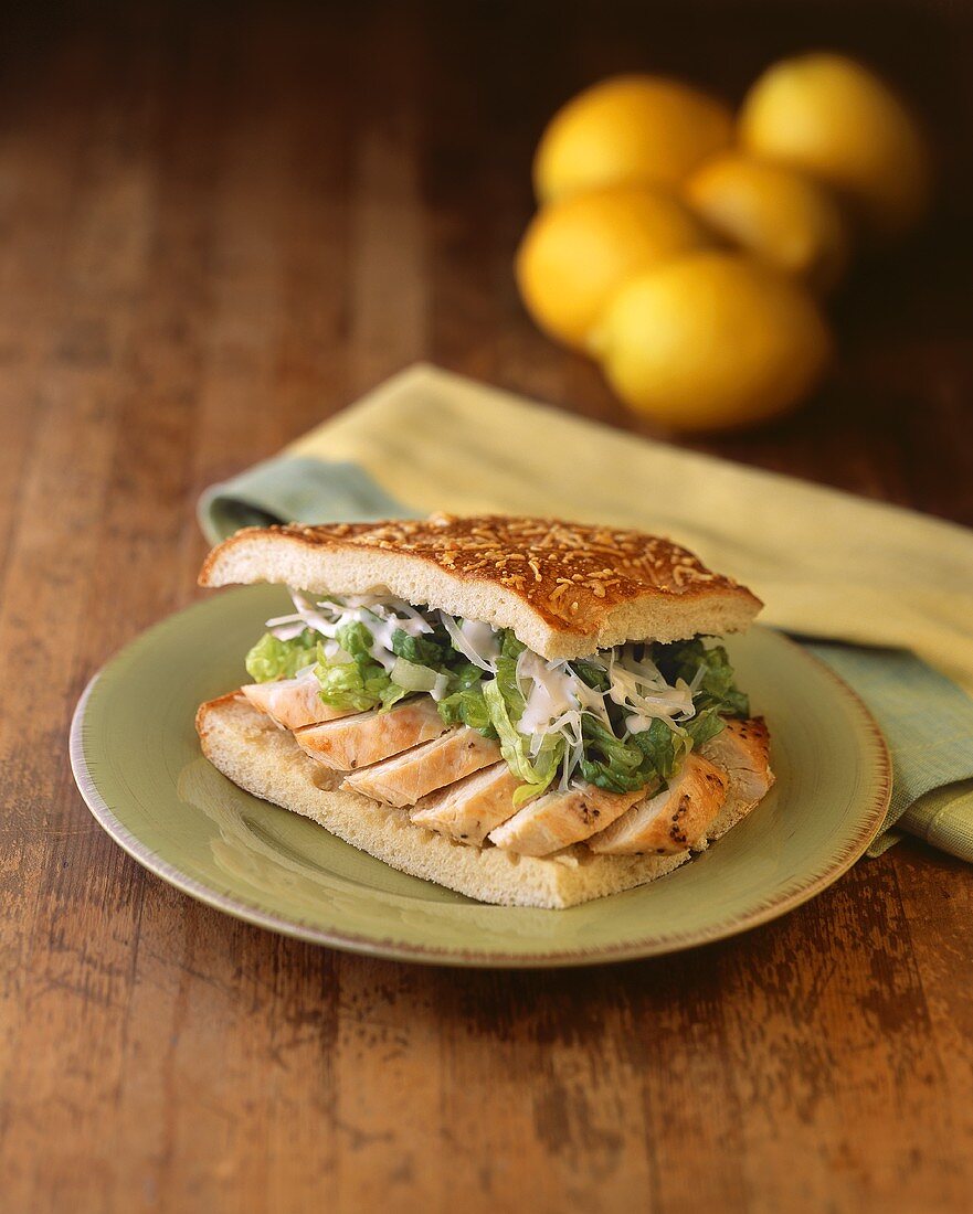 Sliced Chicken Breast Sandwich with Greens on Flatbread