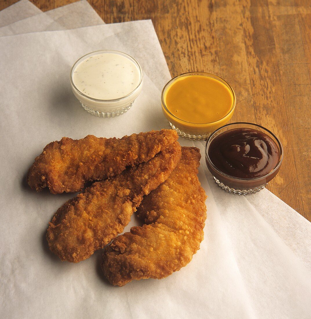 Fried Chicken Tenders with Three Dipping Sauces