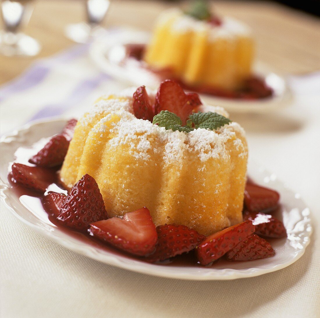 Lemon Cake with Strawberry Sauce