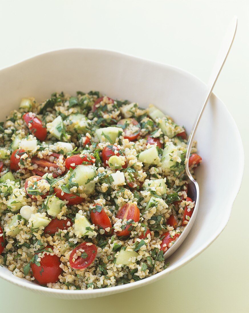 Tabouleh in Serving Bowl with Spoon