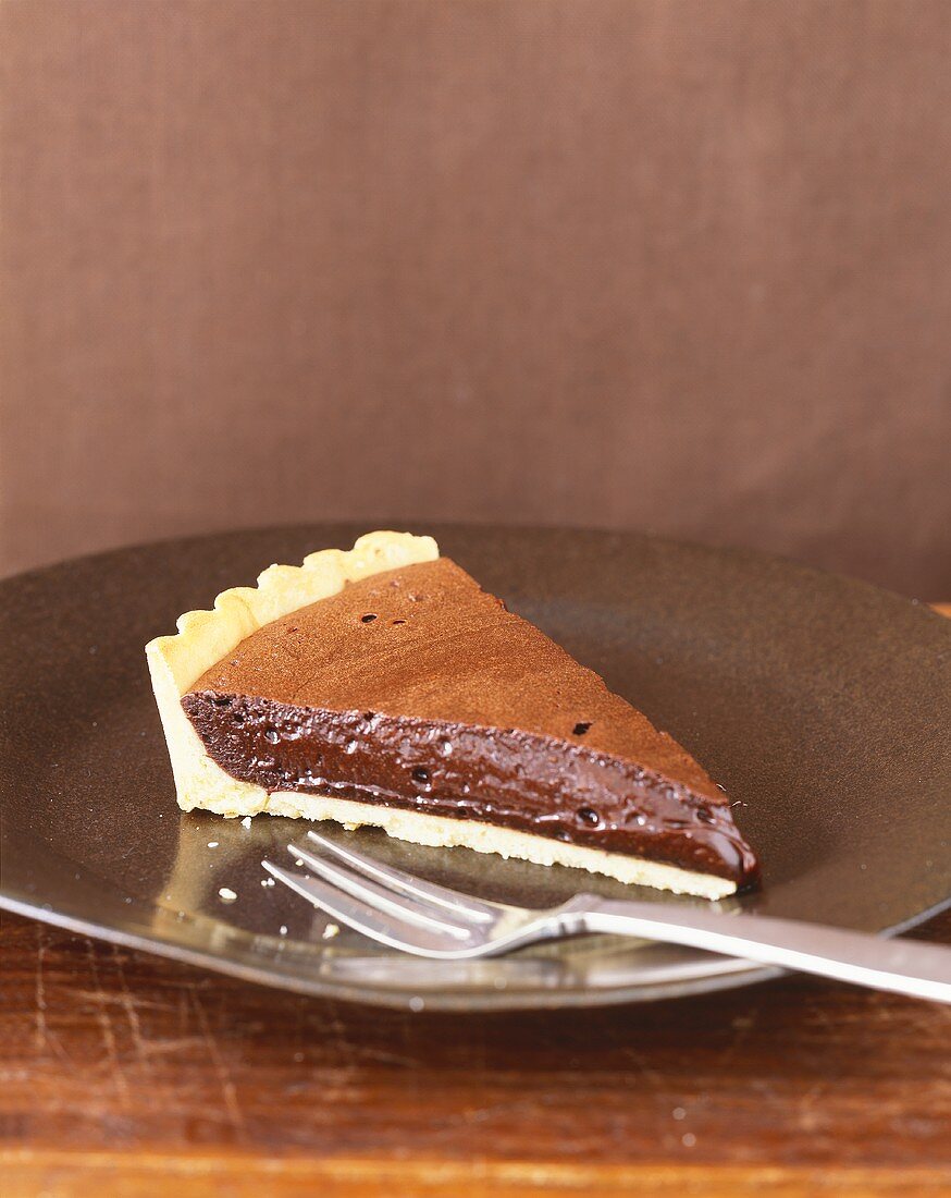 Slice if Chocolate Cream Pie with Fork on Plate