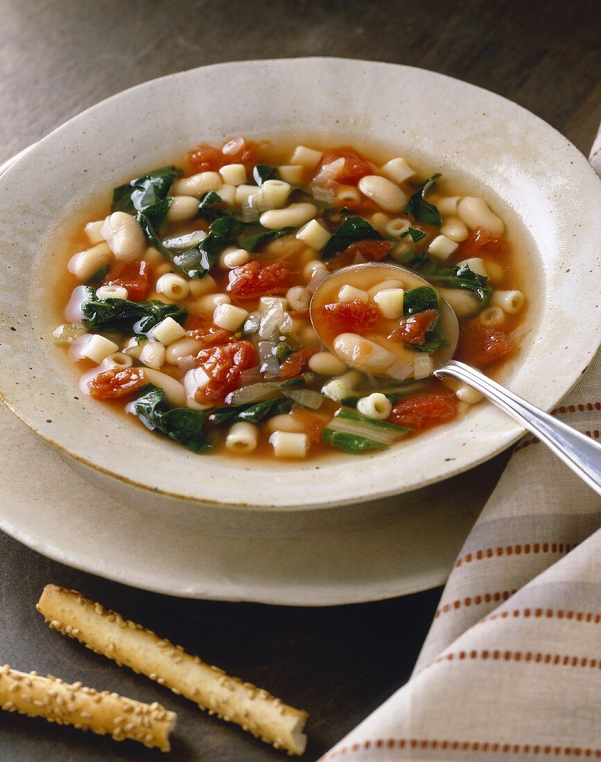 Minestrone mit Spinat und Nudeln