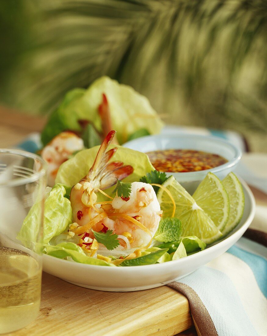 Prawns with Asian Sweet Chili Sauce; Limes