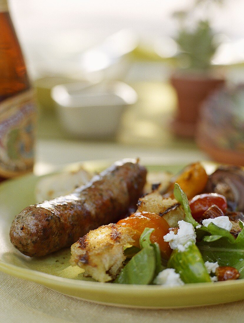 Grilled Sausage with Bread Salad
