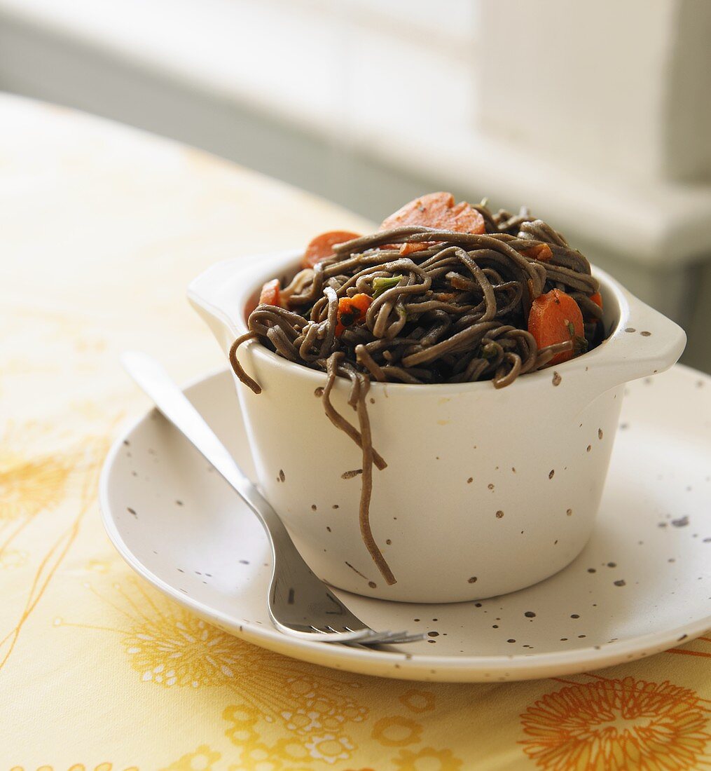 Bowl of Soba Noodles with Carrots