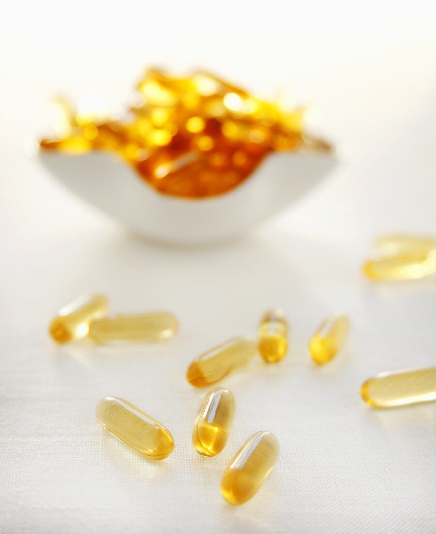 Vitamin E Capsules, Capsules in a Bowl