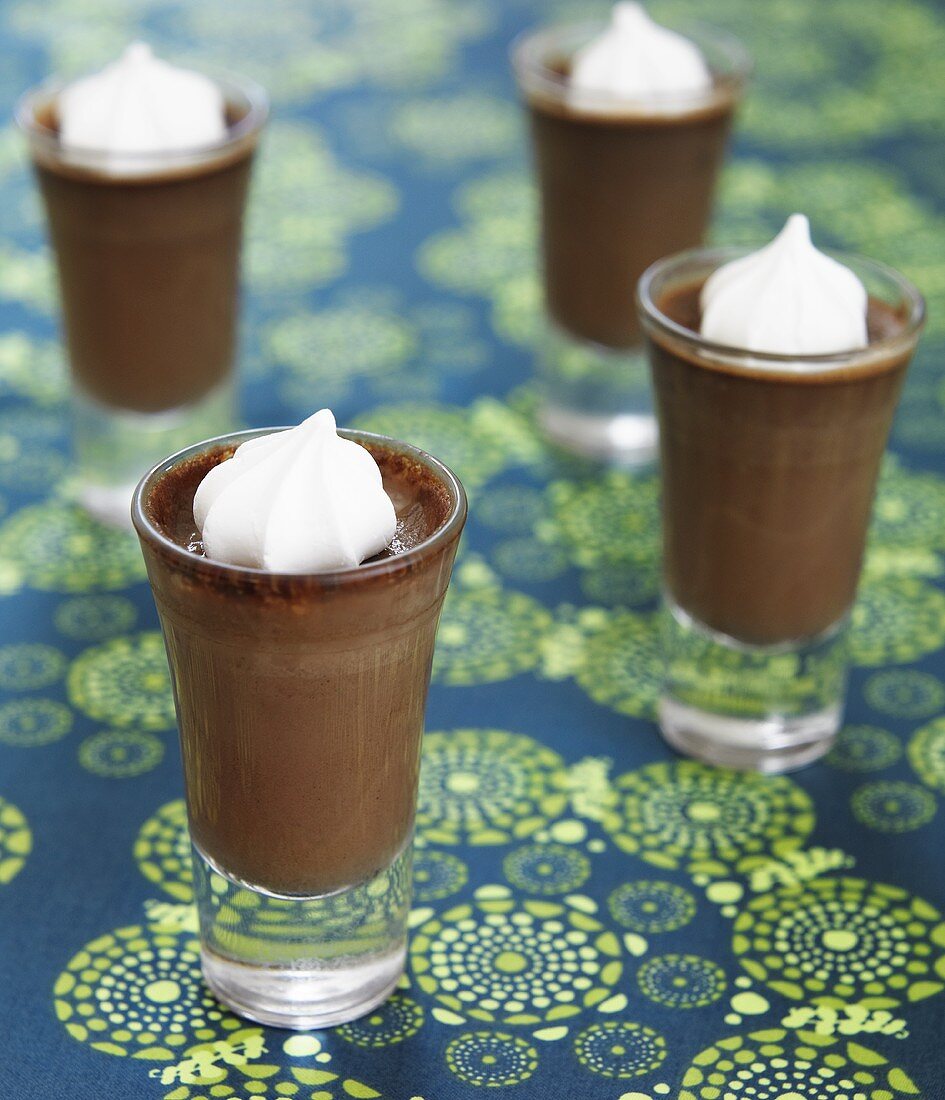 Individual Dark Chocolate Puddings Topped with Meringues